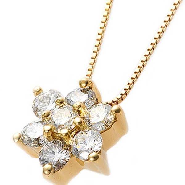 ダイヤモンド ネックレス 0.3ct K18 イエローゴールド フラワーモチーフ ペンダント レディース 18金 ダイヤ 鑑別カード付き 花型 ジュエリー アクセサリー