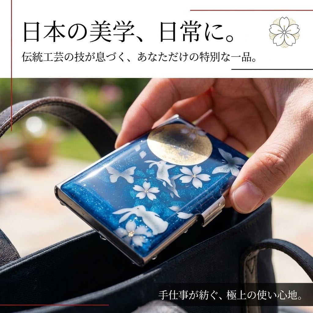 名刺入れ『芽』和柄 和風 カードケース 夜桜 伝統工芸 職人 手作り 名入れ 記念日 誕生日 ギフト 送料無料 和風 ハンドメイド 立体彩色 螺鈿風 20代 40代 50代 プレゼント お祝い 還暦 退職 卒業