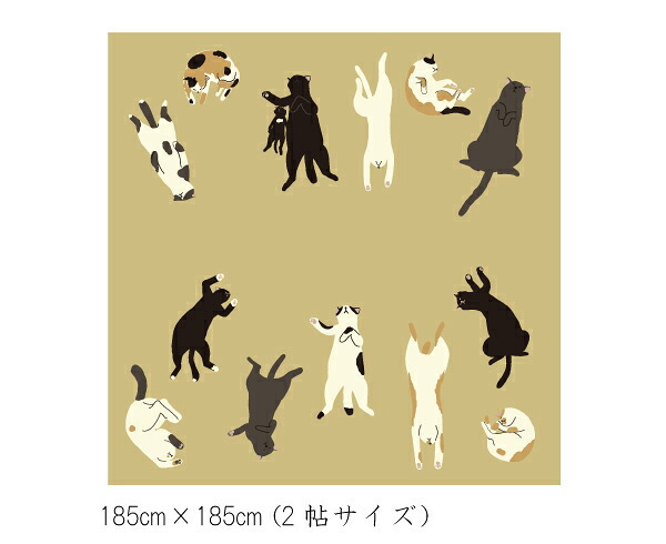 ホットカーペット 2畳 カバー付き 2点セット 本体サイズ約168×168cm 10mm厚 ねこ柄フランネルラグ(カバー:約185×185cm) ベージュ 多機能搭載 メーカー1年保証 8時間自動オフ 省エネ 3面切り替え 16折収納 ねこcset