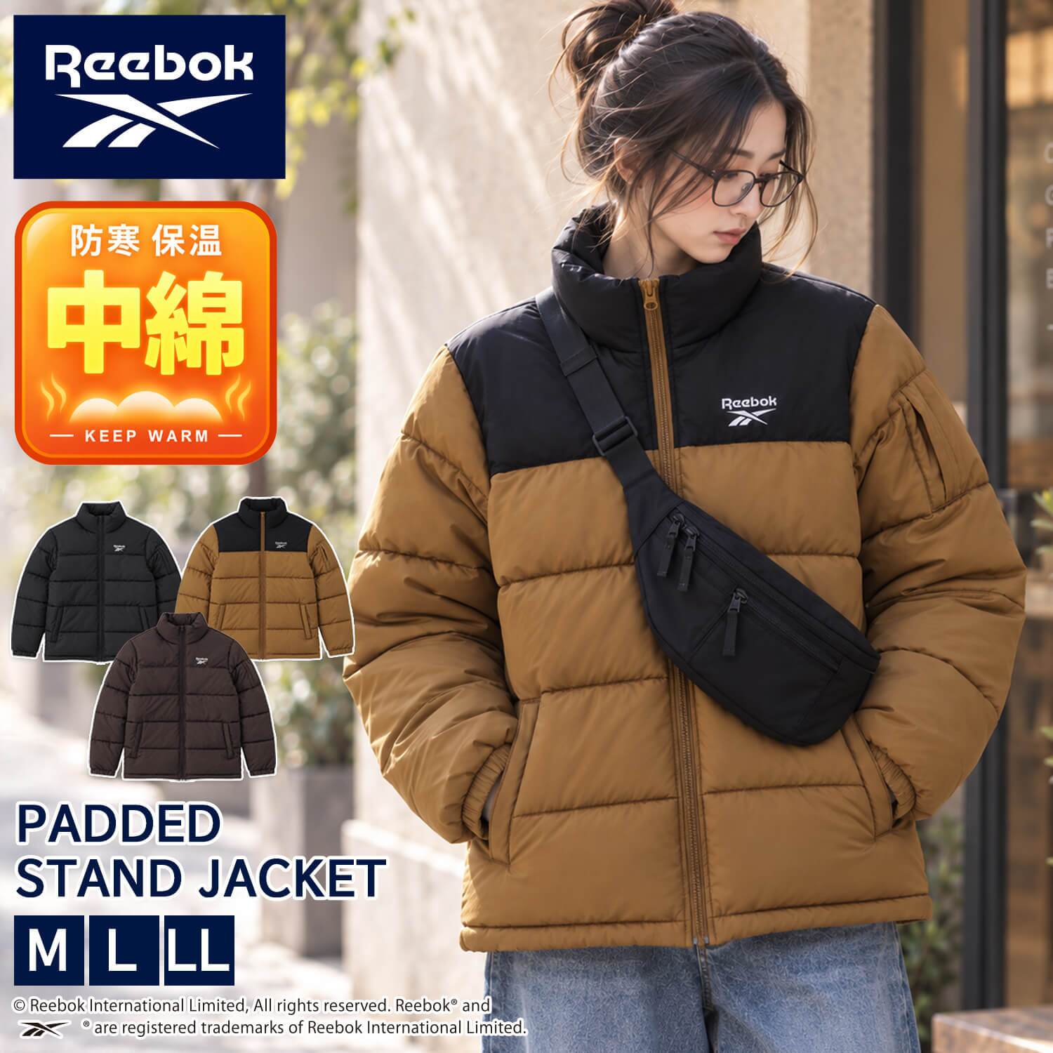 Reebok リーボック 中綿ジャケット レディース 長袖 アウター スタンドカラー フルジップ  軽量 防寒 あたたかい ロゴ スポーツ ブランド 大きいサイズ ゆったり ユニセックス 大人 カジュアル アウター 春 秋 冬 M L LL 黒 別注 2026fw karlas