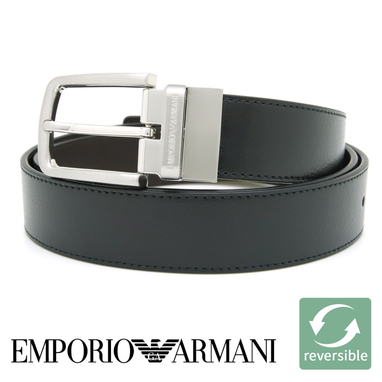 エンポリオアルマーニ メンズベルト リバーシブル レザー 回転式バックル EMPORIO ARMANI ブランド ベルト メンズ ブラック ダークブラウン EM007172 AF29130 MC593 【ラッピング無料 誕生日 お祝い プレゼント ギフト 贈り物】 送料無料