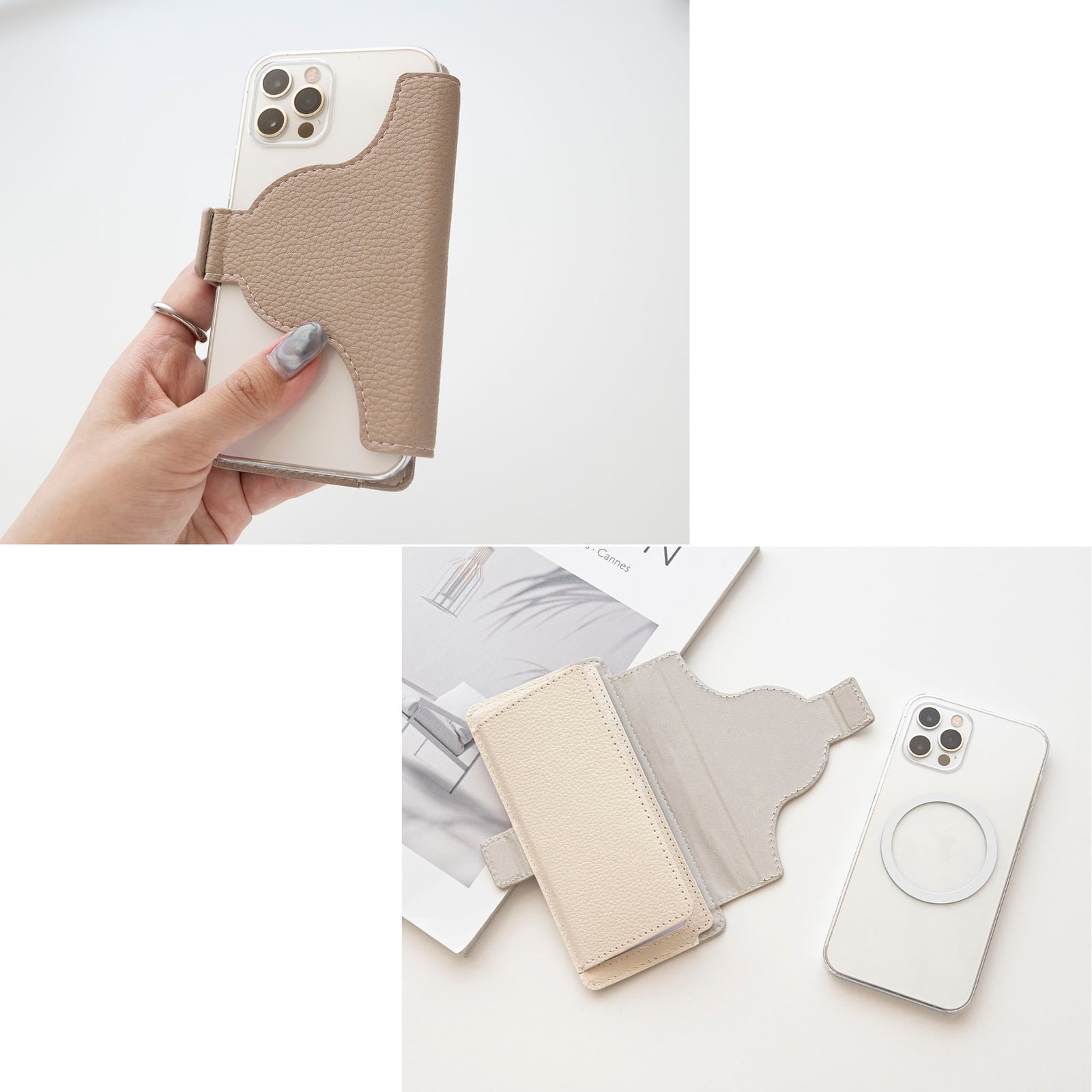 多機種対応 着脱式 MagSafe対応 手帳型ケース 【 MagWlet 名入れ 】 クリアケースセット マグセーフ スマホケース カード収納
