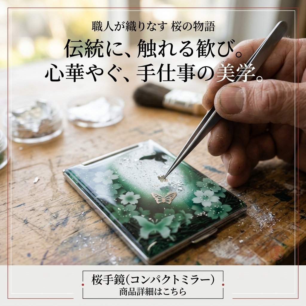 コンパクトミラー『地』名入れ 送料無料 和柄 和風 和モダン 和雑貨 和小物 手鏡 折りたたみ 桜 伝統工芸 職人 手作り ハンドメイド 記念日 プレゼント ギフト
