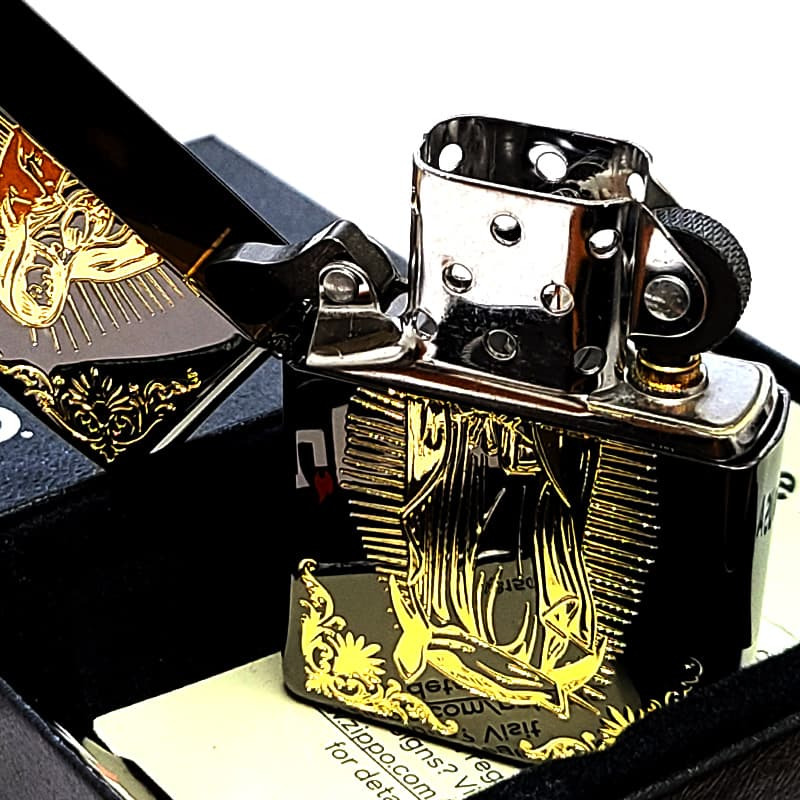 ZIPPO アベマリア ジッポ ライター おしゃれ ブラックニッケル＆ゴールド 彫刻 黒金 Ave Maria お守り メンズ レディース ギフト プレゼント