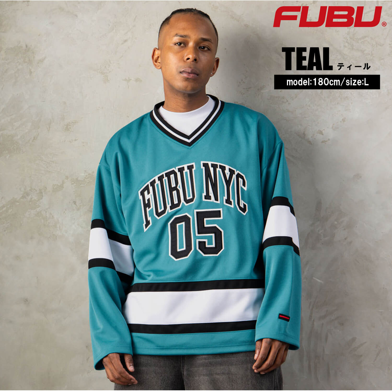 FUBU フブ ホッケーシャツ メンズ レディース fam-62712 ホッケージャージ ゲームシャツ 長袖 Vネック ナンバリング ロゴ プリント オーバーサイズ ストリート ヒップホップ ダンス カジュアル M L XL XXL 2026FW Karlas