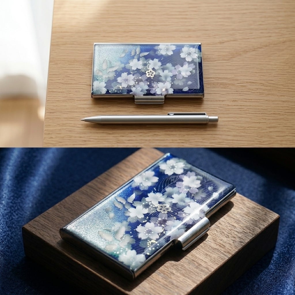 名刺入れ『間』和柄 和風 カードケース 夜桜 伝統工芸 職人 手作り 名入れ 記念日 誕生日 ギフト 送料無料 和風 ハンドメイド 立体彩色 螺鈿風 20代 40代 50代 プレゼント お祝い 還暦 退職 卒業