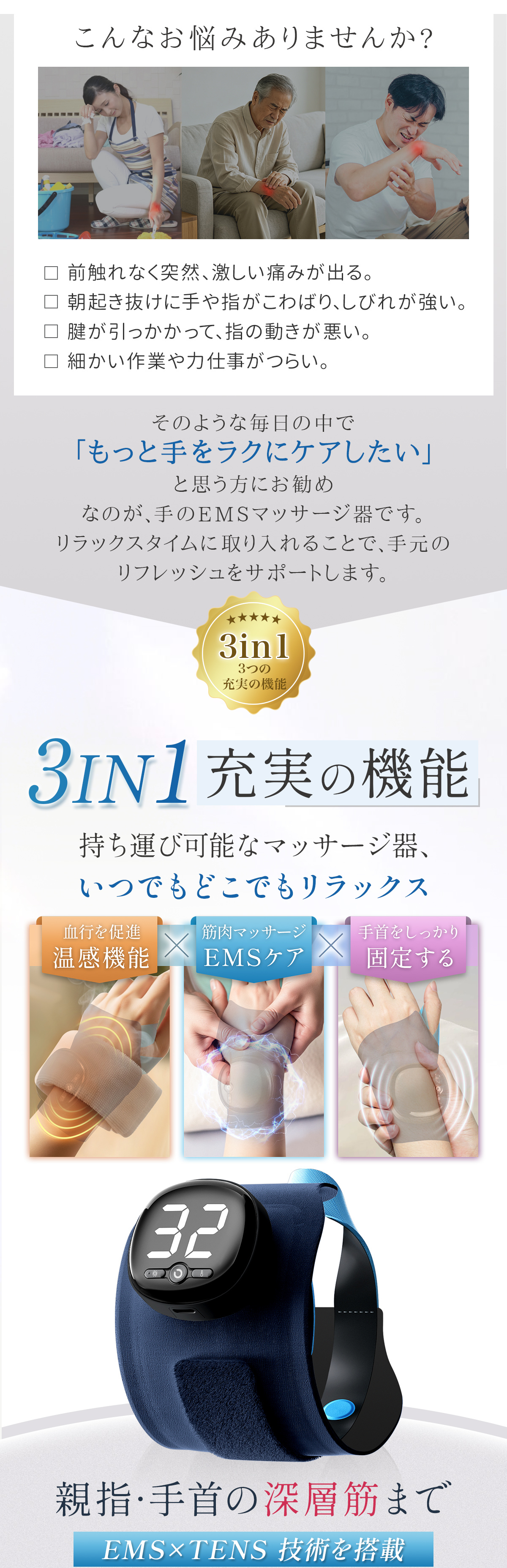 ハンドマッサージャー  敬老の日 プレゼント 手首 サポーター 腱鞘炎 手首 マッサージ ハンドマッサージャー  ハンドマッサージ  産後 育児グッズ WD1-PU