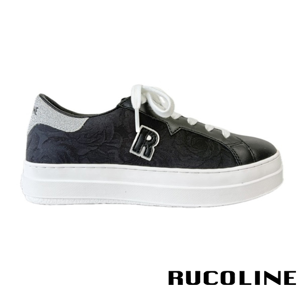 ルコライン スニーカー ルコライン 靴 RUCO LINE RUCO-019BK ROSE LUX 花柄生地 ブラック 黒 シルバーラメ 合皮 ローカット ファスナー無し ルコライン シューズ RUCO LINE ルコラインスニーカー フラットソール 新作 取扱店 京都 母の日 ギフト 数量限定