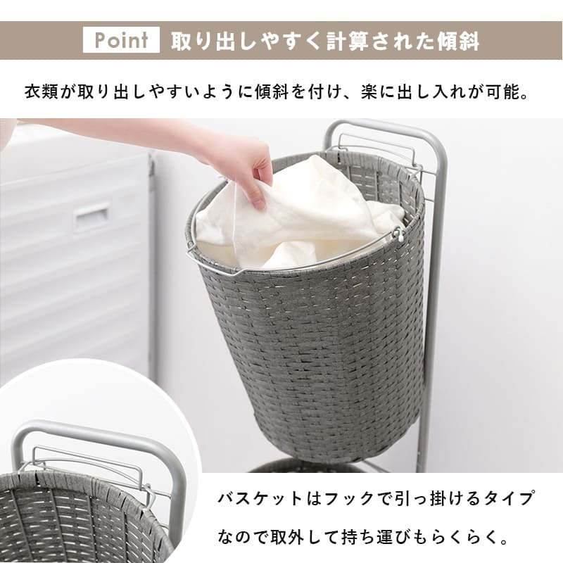 ラック ランドリー 2段 幅36.5cm カゴ 洗濯かご 4個つき 洗濯機 収納 おしゃれ スリム 縦型 洗濯機収納 ランドリー収納 ホワイト グレー 収納棚 洗濯物 洗面所 脱衣所 新生活