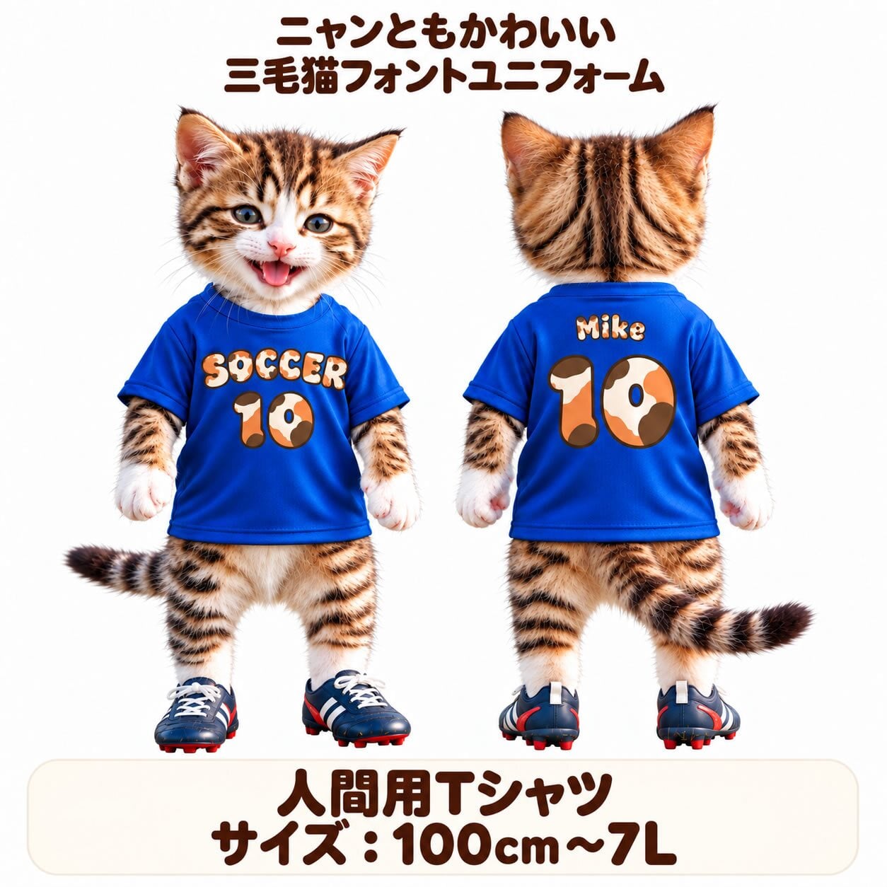 【ニャンとも可愛い】三毛猫フォント 半袖 Tシャツ 型 ユニフォーム ポリエステル100％ 全14色 サイズ 100cm～7L 名前入り 背番号 チーム名 サッカー バレーボール ママさんバレー 親子コーデ 応援Tシャツ 猫好き 名入れ フットサル キッズサイズ 大きいサイズ ビッグサイズ 文化祭 体育祭 クラスTシャツ※人間用です、ペット用品ではありません