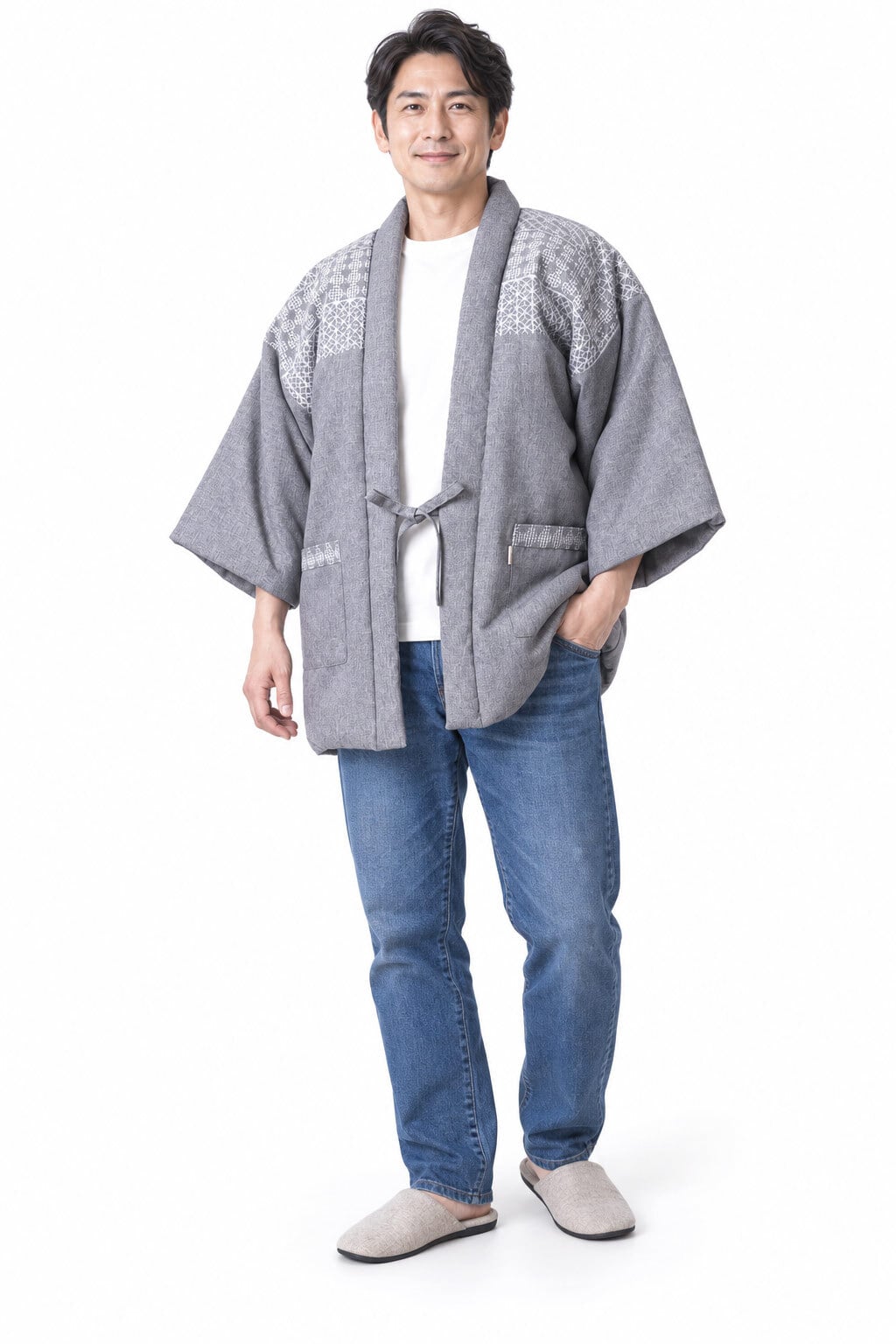 はんてん 半天 刺し子 どてら 綿入り WA-9 5203 ネイビー グレー 部屋着 メンズ 男性 防寒着 暖かい 寛ぎ着 父の日 敬老の日 ギフト クリスマス 保温 あたたかい 布団 40代 50代 60代 70代
