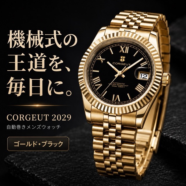 自動巻き腕時計 メンズ 40代 オマージュウォッチ 機械式 手巻き 36mm ローマ数字インデックス 日付 CORGEUT 2029