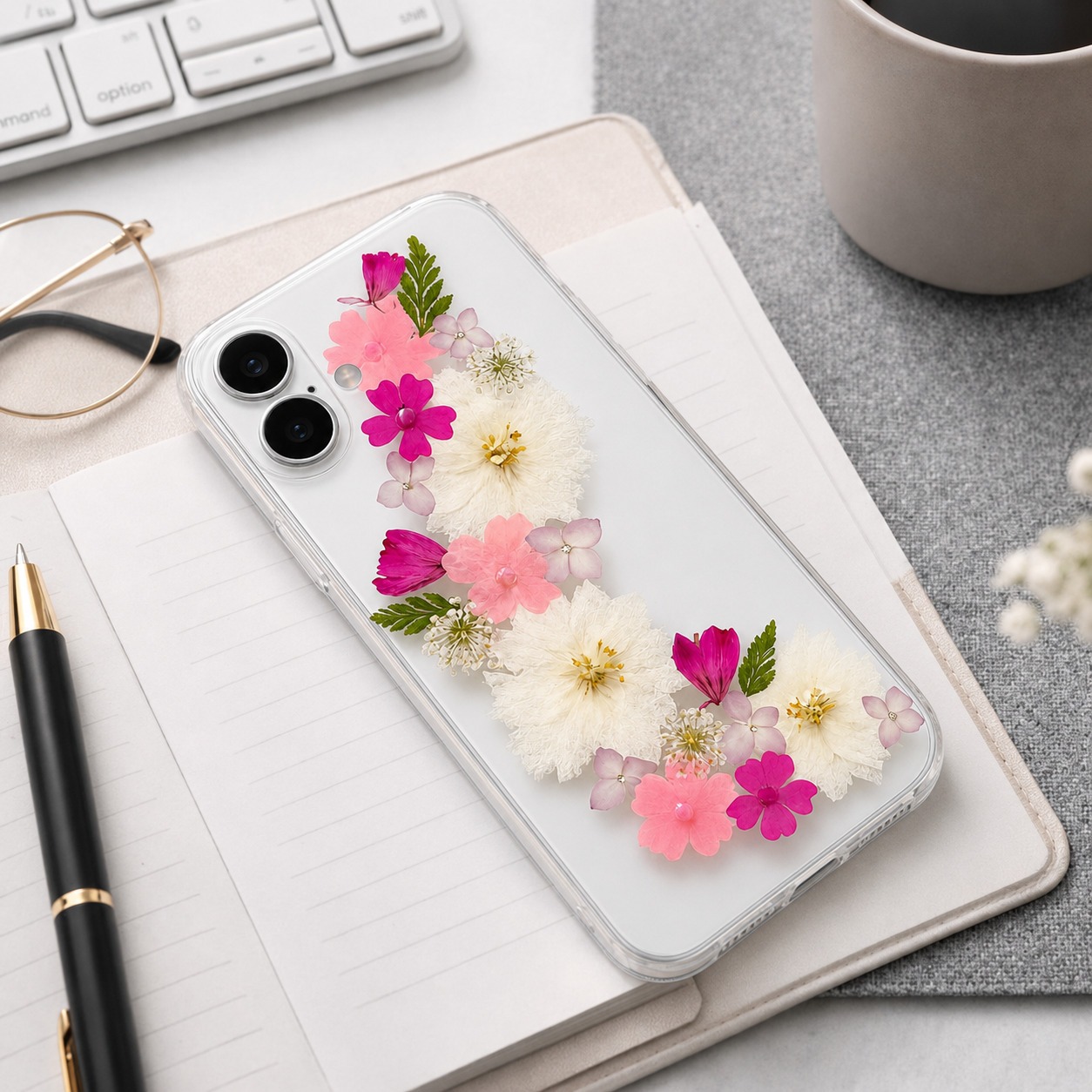 【ほぼ全機種対応スマホケース❁】押し花スマホケース NO.519 3color（着日指定不可） 押し花＆レジン iPhone/Xperia/AQUOS/Galaxy他