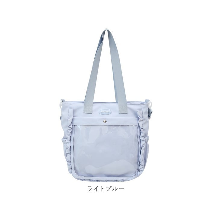 痛バッグ トートバッグ 通販 デコバッグ 肩掛けバッグ デコバ 痛バ ショルダーバッグ 2way 斜めがけバッグ 透明ポケット 推し活 オタ活 大きめ A4 ぬいぐるみ 缶バッジ 学生 通学 通勤 フリル クリアポケット 缶バッチ アクスタ おしゃれ