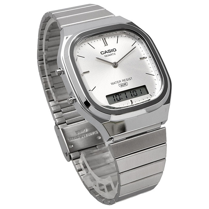 CASIO カシオ アナデジ ANA-DIGI クオーツ 腕時計 Edgy Collection AQ-240E-7A ユニセックス デュアルタイム シルバー 海外モデル [並行輸入品]