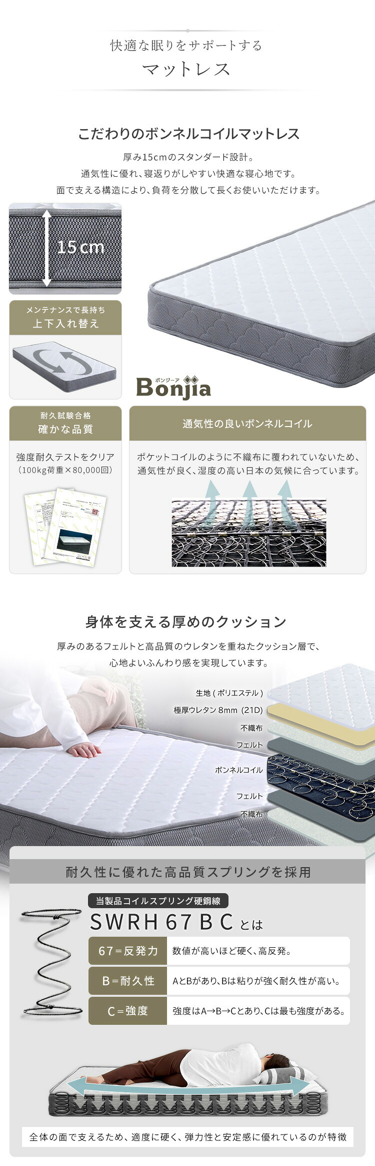 ベッド 寝具 棚・コンセント付きチェスト ボンネルコイルマットレスセット(ダブル)
