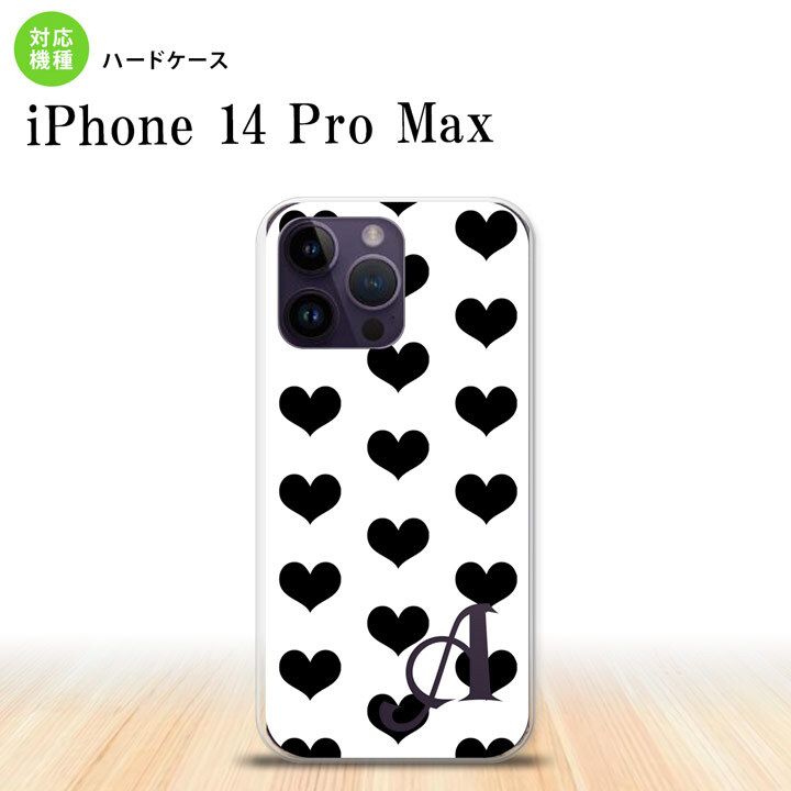 iPhone14 ProMax iPhone14 Pro Max スマホケース 背面ケース ハードケース ハート A 白 黒 +アルファベット 2022年 9月発売 nk-i14pm-115i