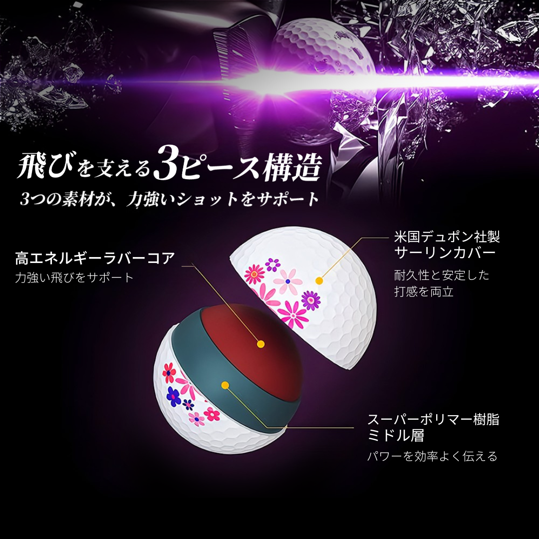 【記念品】VERTINI プレミアムゴルフマーカー (FLOWER)・ゴルフボールセット (3球or6球入) ギフト プレゼント