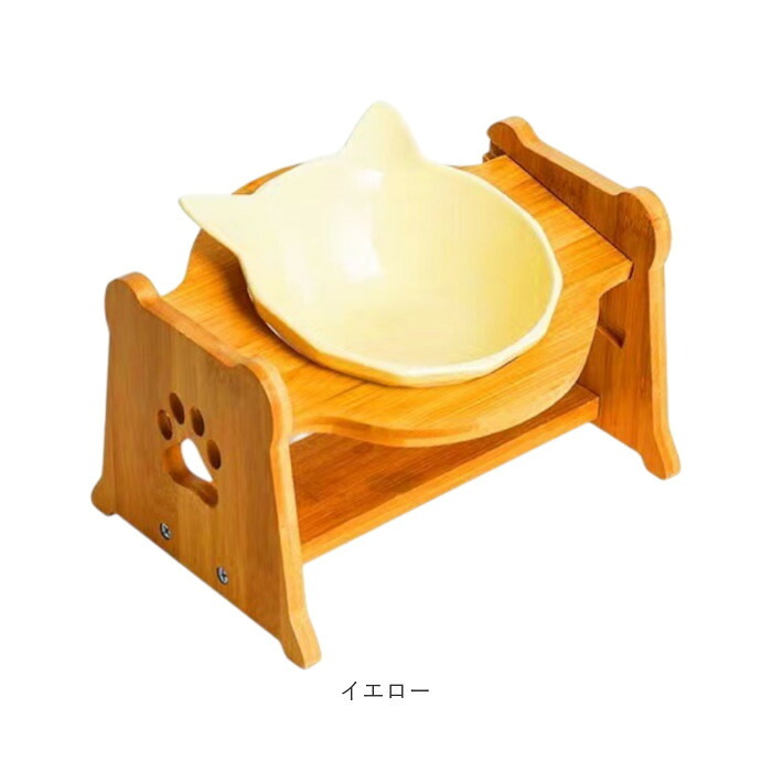 猫用フードボウル 通販 ペット用食器台 陶器製ボウル 斜め高さ調整 食べやすい猫食器 おしゃれな猫型皿 木製スタンド セラミックボウル キャットフード入れ エサ皿水入れ かわいいペット用品 首に優しい設計 傾斜付き食器台 シングルボウル 餌皿スタンドセット 陶器