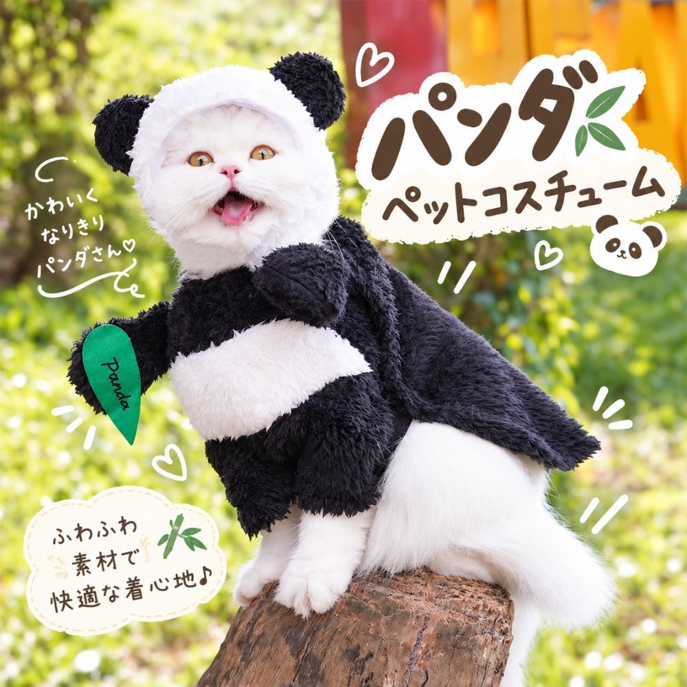 着るだけでかわいいパンダに大変身♪ ふわふわもこもこの犬猫用コスチューム！写真撮影やイベントにもぴったり♪