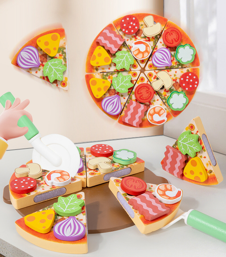 木製 おもちゃ おままごと ピザ セット 切れる 食材 ピザカッター ごっこ遊び キッチン 料理遊び 組み合わせ 指先遊び 子供 知育おもちゃ 男の子 女の子 6歳 誕生日 プレゼント ギフト 入園祝い
