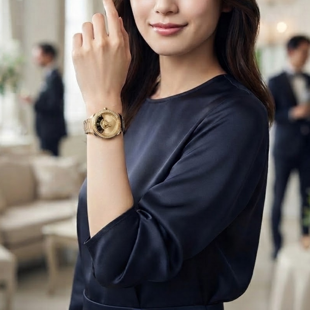 ヴェルサーチェ 腕時計 メンズ レディース ゴールド ブラック 38mm VERSACE DYLOS ディロス スイス製 ユニセックス メンズ腕時計 高級 ブランド おしゃれ プレゼント ギフト 成人 卒業 入学