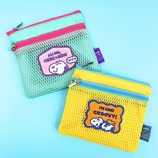 スヌーピー 2ジッパーメッシュポーチ ミント  I LIKEシリーズ SNOOPY