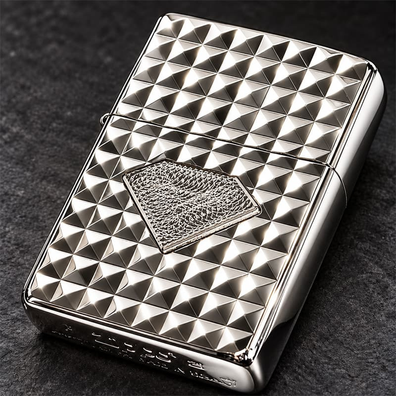 ZIPPO ライター アーマー ミラクルダイアモンド ホワイトニッケル 両面加工 ジッポ Miracle Diamond ダイヤカット 彫刻 シルバー メンズ かっこいい メタル貼り おしゃれ ギフト 重厚 プレゼント