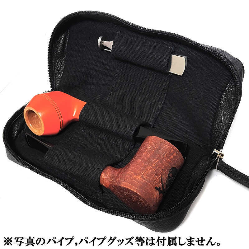 パイプポーチ 黒 2本用 CHACOM ファスナー ポケット フラップ仕様 喫煙具 合皮製 タバコ 収納 皮 シャコム ブラック おしゃれ かっこいい メンズ 高級 ギフト プレゼント