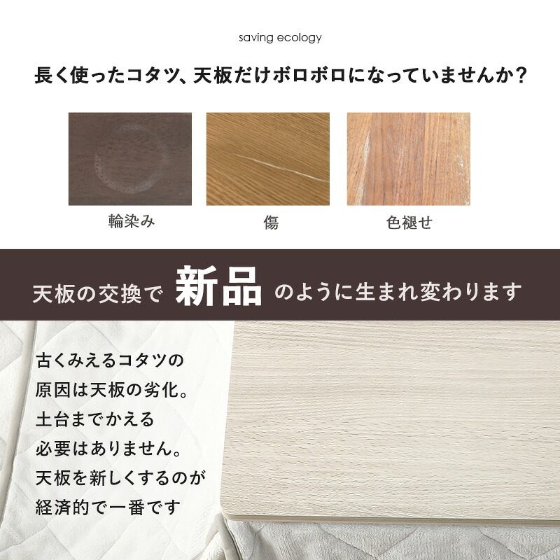 テーブル コタツ天板 KT-508-105 こたつ 天板 80cm 長方形 天板単品 リバーシブル ブラウン グレイッシュホワイト 木製 表裏 おしゃれ 木目調 交換用天板