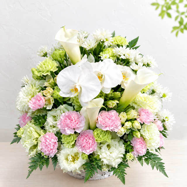 お供え花 お悔やみ 生花アレンジメント Lサイズ 高さ約45cm フラワーアレンジメント 供花 仏花 命日 お盆 お彼岸 法事 四十九日 一周忌 三回忌 枕花【送料別途・地域により異なります】【北海道・沖縄・九州・四国・中国・離島は配送不可】
