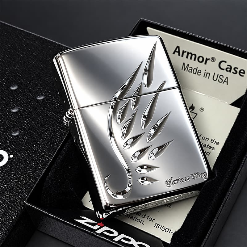 ZIPPO ライター アーマー エーテル・プリューム シルバー ジッポ 天使の羽 V刃彫刻 銀 鏡面仕上げ かっこいい AETHER PLUME 重厚 おしゃれ メンズ ギフト プレゼント