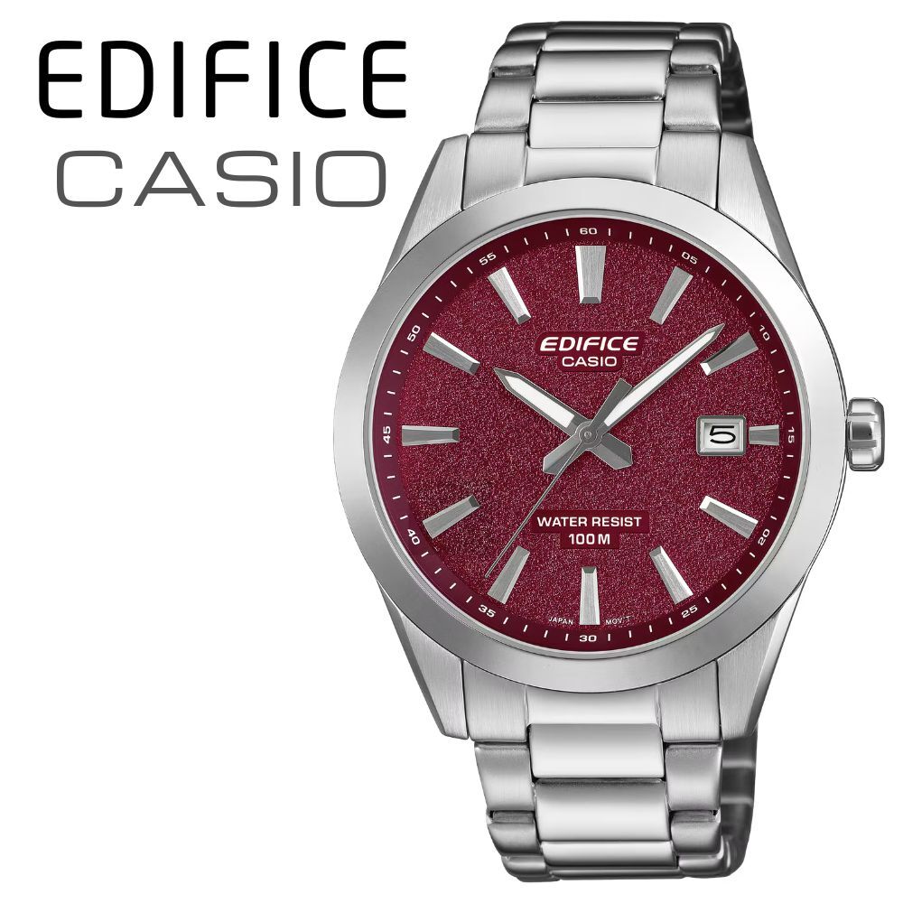 カシオ エディフィス 腕時計 メンズ レッド シルバー CASIO EDIFICE 海外モデル 40mm 100m防水 ステンレス メタル 日付 カレンダー スポーツ 車 モータースポーツ おしゃれ プレゼント ギフト 成人 卒業 入学