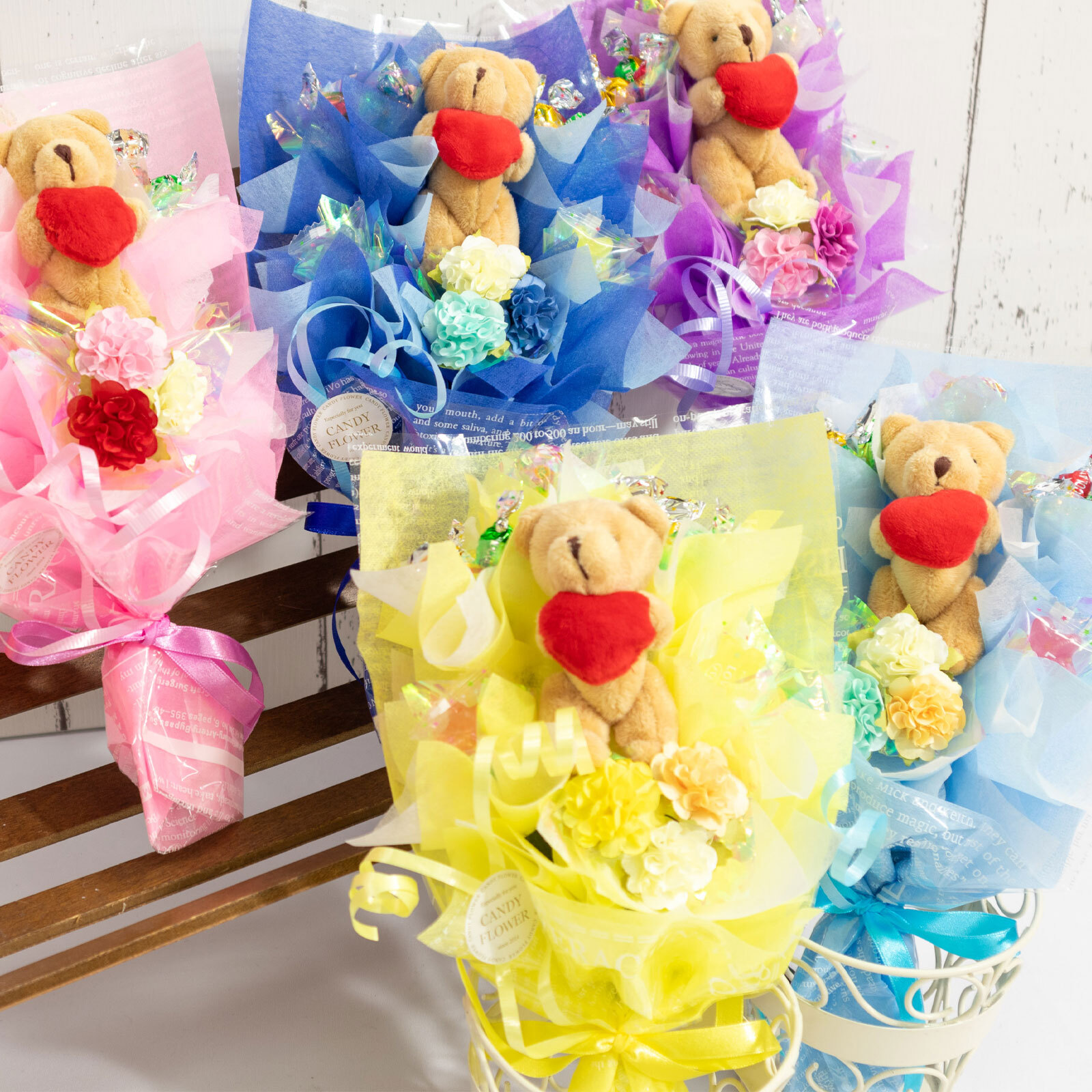 キャンディー フラワー ミニミニ ブーケ ギフト オレンジ むらさき ピンク 赤 水色 青 黄緑 黄色 花 造花 卒業 卒園 誕生日 プレゼント ギフト 女性 母 祖母 女友達 退職祝い 結婚記念日 母の日 お祝い 発表会 子供 遊戯会 贈り物 送料無料