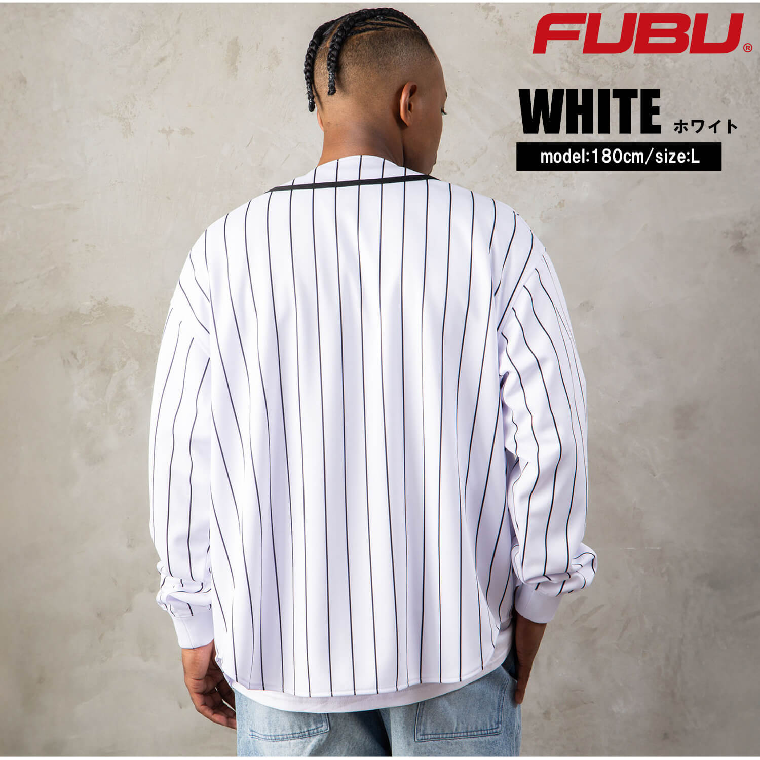 FUBU フブ ベースボールシャツ メンズ レディース fam-62714 長袖 ストライプ ユニフォーム ゲームシャツ アップリケ 刺繍 ロゴ オーバーサイズ ストリート ヒップホップ ダンス カジュアル トップス M L XL XXL 2026FW Karlas
