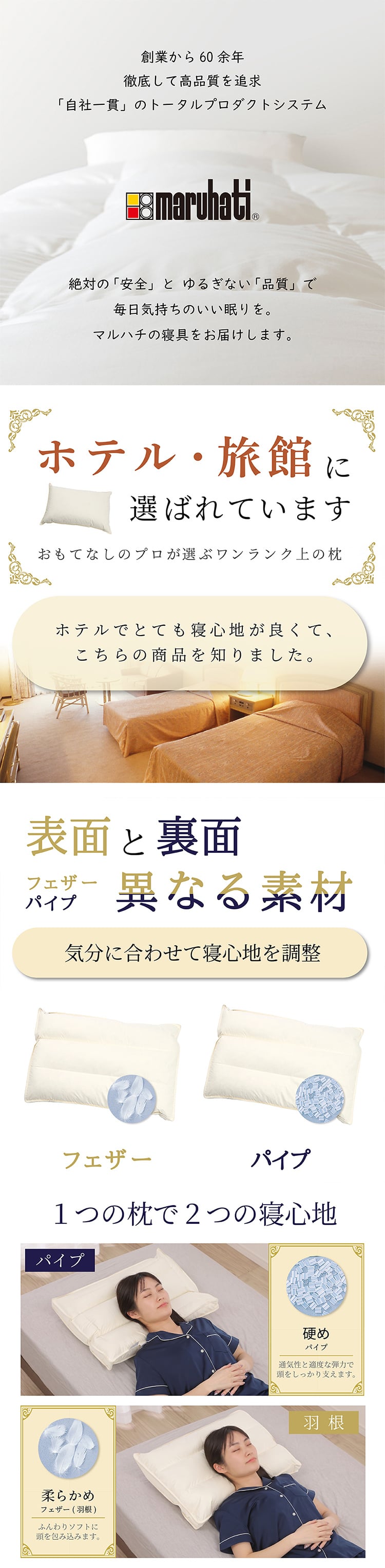 丸八真綿グループ 丸八 マルハチ 丸八真綿 ホテル仕様 パイプ羽根枕  40×60 Sleep Artist フェザーパイマー枕 フェザーパイプ枕 ボックスタイプ BOXタイプ 旅館 有名ホテル チェーンホテル 送料無料