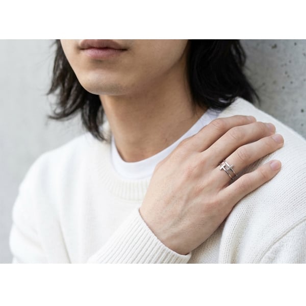 【送料無料】【フリーリング】ハワイアンジュエリー ペアリング 指輪 ステンレス サージカルステンレス 2連 クロス サイズフリー 金属アレルギー シルバー イエローゴールド メンズ レディース アクセサリー