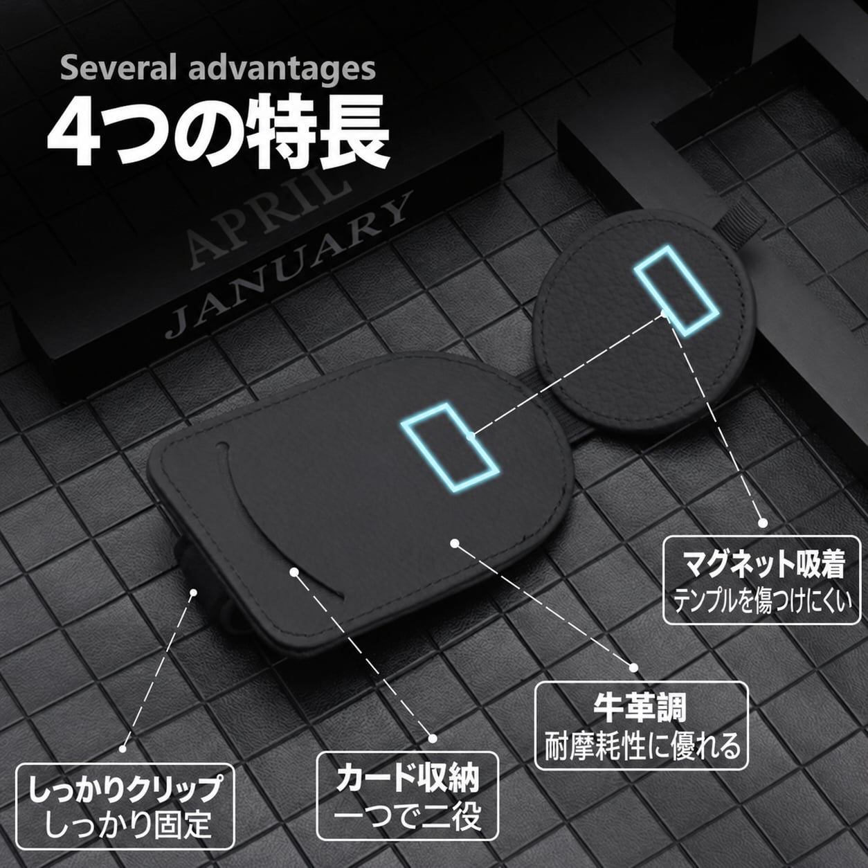 サンバイザー用 メガネホルダー 車載 眼鏡クリップ マグネット式 サングラス収納 カードホルダー チケット入れ 駐車券整理 多機能 車内アクセサリー 取り付け簡単 省スペース 運転席 助手席 便利