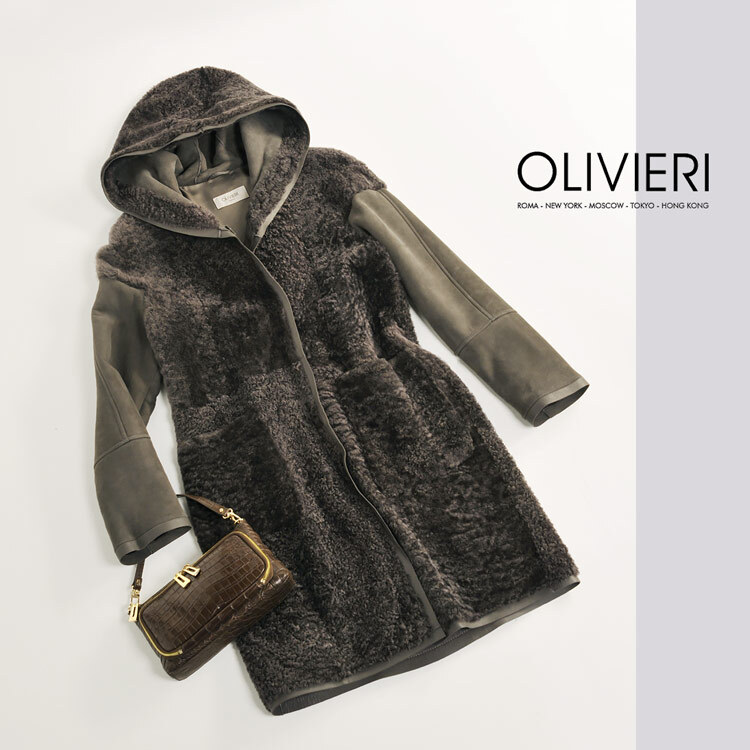 OLIVIERI/オリヴィエリ シェアード ムートン ロング コート ダブルフェイス フード付き イタリア製/レディース 毛皮 ファー ロングコート アウター 秋 冬 ギフト プレゼント 7F (01000692r)