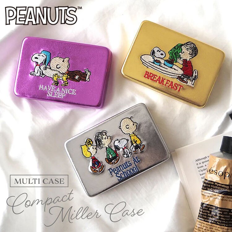 スヌーピー アクセサリーケース SNOOPY ジュエリーケース コンパクトミラー ミラー付き マルチケース コンパクト ミラーケース 小物ケース 仕切り付き 持ち運び 旅行 携帯用 メタリック おしゃれ かわいい 刺繍 起毛 鏡 ゴールド シルバー パープル 誕生日 プレゼント ギフト