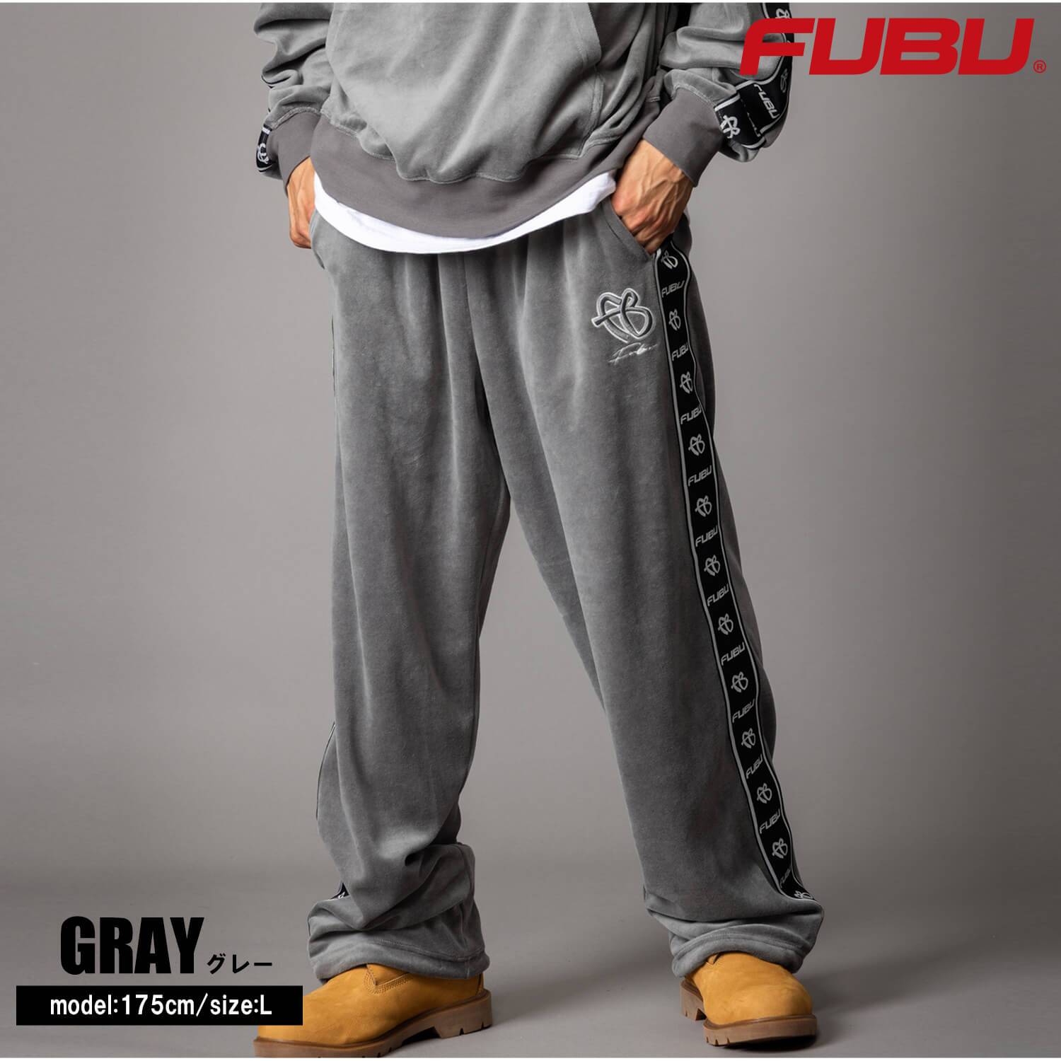  FUBU フブ ベロア イージーパンツ メンズ スポーティ ボトム ストリート ワイド ヒップホップ ダンス オーバーサイズ ビッグシルエット 秋冬 黒 M L XL XXL 大きいサイズ レディース fam-62508 2026FW karlas