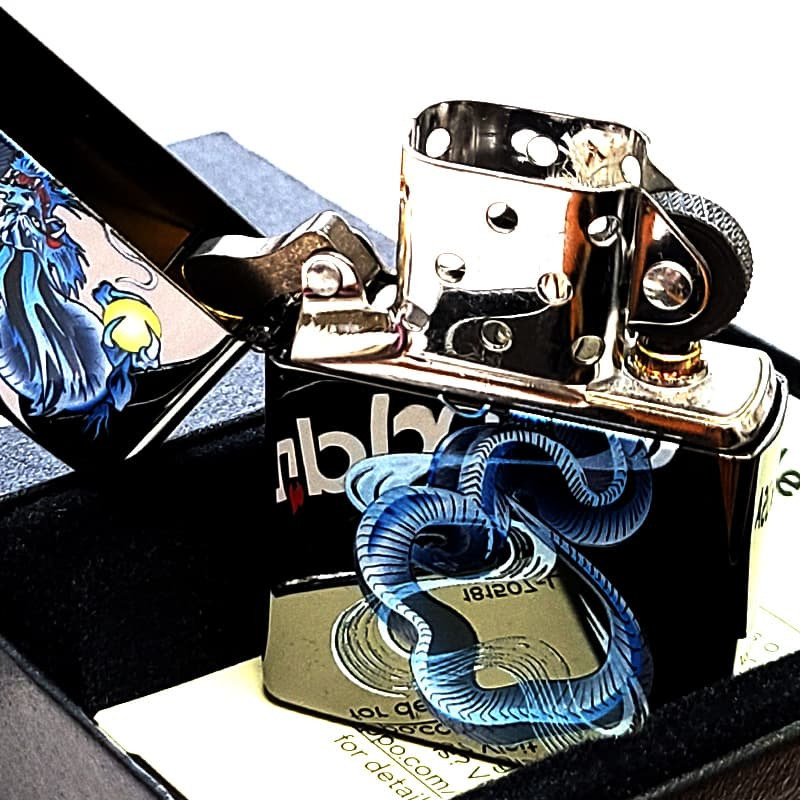 ZIPPO 青龍 ブルー ドラゴン 和柄 ジッポ ライター ブラックニッケル 黒 和風 かっこいい 竜 お守り おしゃれ メンズ ギフト プレゼント