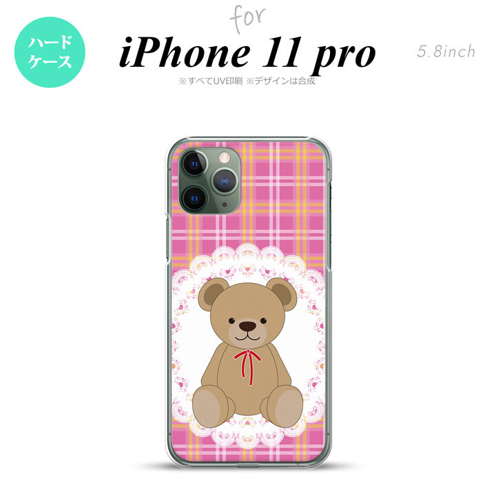 iPhone11Pro iPhone11 Pro スマホケース ハードケース くま チェック レース ピンク メンズ レディース nk-i11p-756