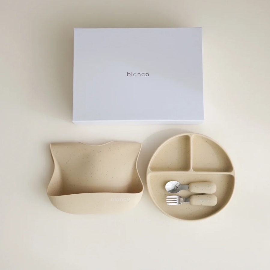 blanco perfect meal set ギフトセット blancoボックス付 出産祝い ベビー食器とお食事エプロン カトラリー