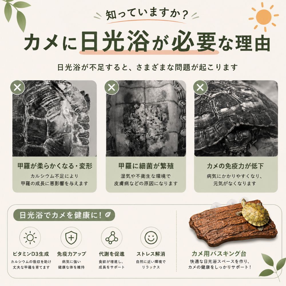 カメ用 バスキング台 樹皮風 吸盤固定式 高さ調整可能 水槽用 爬虫類 両生類