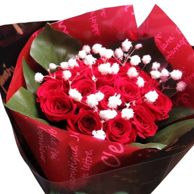 クリスマスプレゼント 彼女 人気 枯れない ミニ赤バラ カスミ草 花束 赤薔薇 20本使用 プリザーブドフラワー ミニ花束 枯れずにいつまでもキレイな赤バラ プリザーブドフラワー