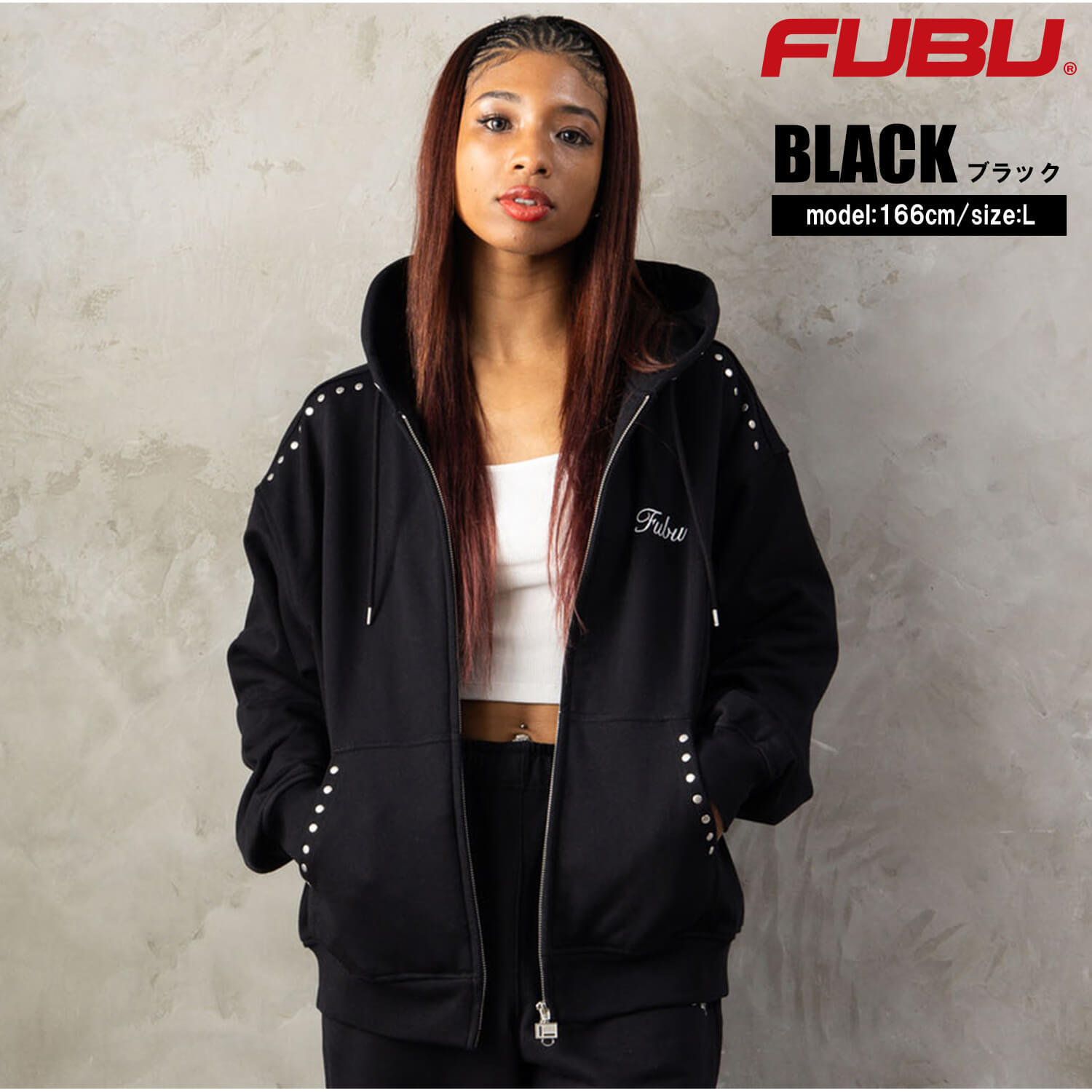 FUBU フブ パーカー メンズ レディース fam-62706 スタッズ ジップ フーディー フルジップ ジップアップ スウェット 迷彩 カモフラ 刺繍 ビッグシルエット ストリート ヒップホップ ダンス カジュアル トップス M L XL XXL 2026FW Karlas