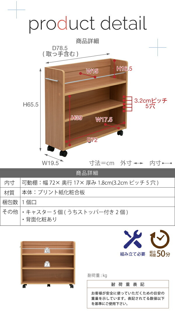 本棚 押入れ 収納 2個セット 幅19.5 奥行78 .5 キャスター付き 隙間 スリム ワゴン 棚 3段 大容量 CD DVD 本 漫画 整理 スライド 収納庫 おしゃれ