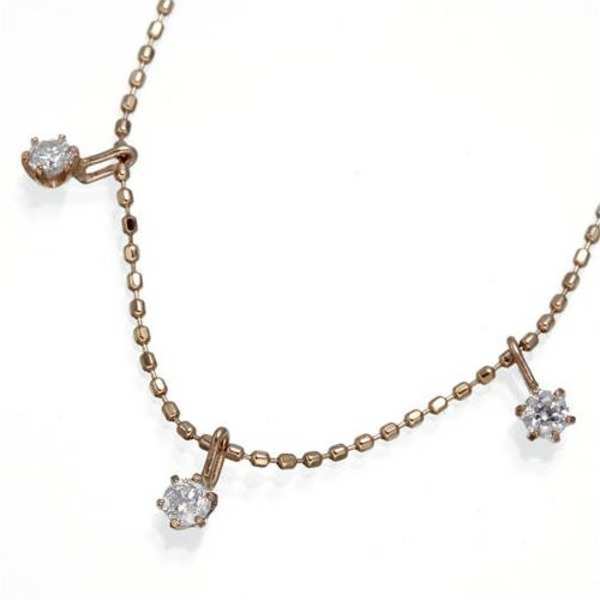 ブレスレット レディース K10 ピンクゴールド 0.15ct 3石 ダイヤモンド ダイヤ 華奢 シンプル チェーン カットボール 繊細 上品 アクセサリー プレゼント ギフト 記念日