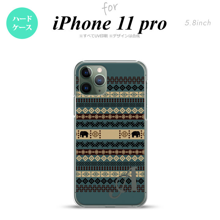 iPhone11Pro iPhone11 Pro スマホケース ハードケース エスニック ゾウ 青 +アルファベット メンズ レディース nk-i11p-1573i